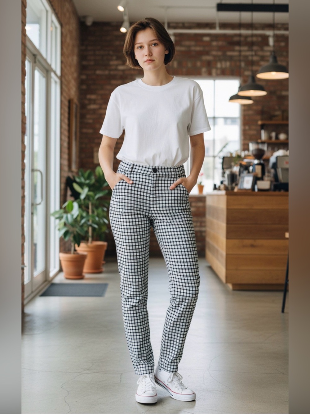 Hollister Pants Women's Medium Ultra High Rise Plaid Pencil Pants Stretch Preppy